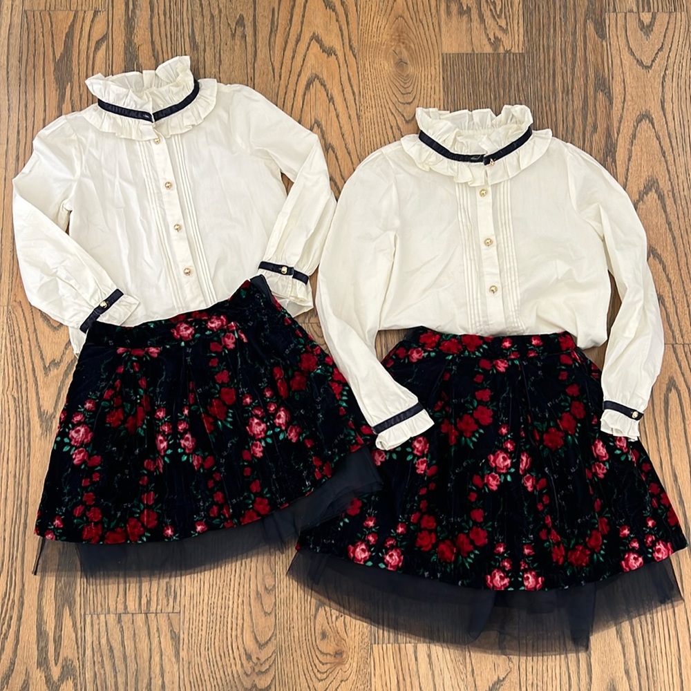 Janie and Jack girls matching rose tulle holiday skirt set. Size 5 and Size 8